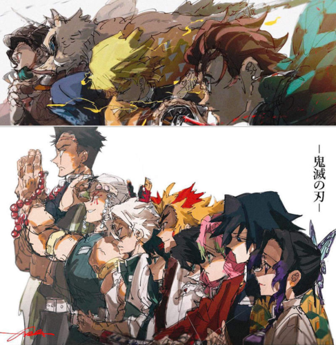 看我一个手起刀落《鬼灭之刃帅气插画》鬼临死前看到的最后画面