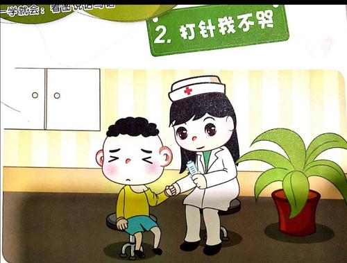 看图写话课的内容是:打针我不哭,宝贝们从中学会了做一个坚强勇敢的