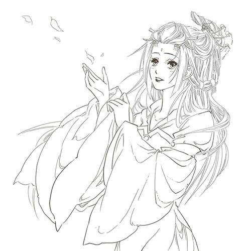 线稿# #古风# 古风女子 线稿大全,漫画上色线稿大全,上色素材,橡皮章