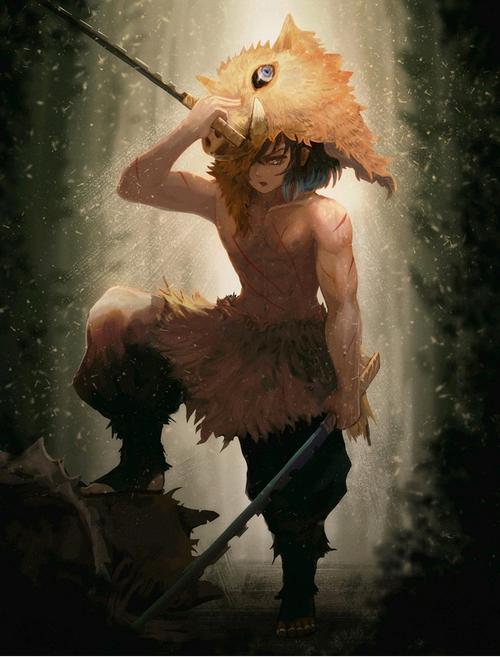 鬼灭之刃动漫c服嘴平伊之助cosplay服装道具假发猪脸