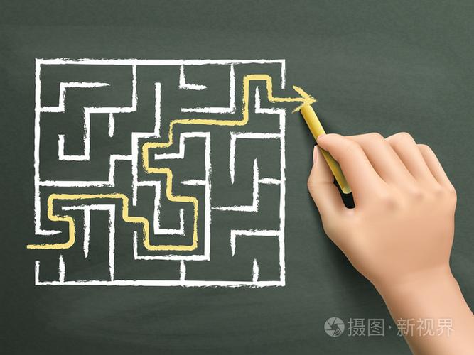 黄色箭头会通过手工绘制的迷宫插画-正版商用图片1he9nm-摄图新视界