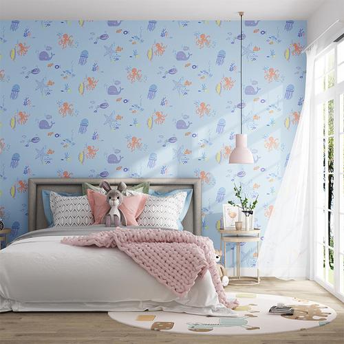 海怀霞想 儿童卧室壁布卡通 儿童房无缝墙布女孩男孩 米素新品