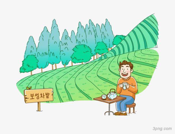 卡通山坡茶园png素材透明免抠图片-漂浮元素