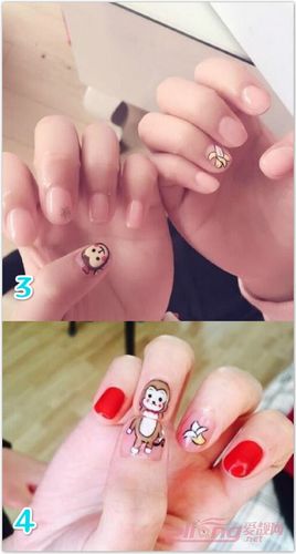 萌萌的小猴子美甲图案,猴年必备美甲