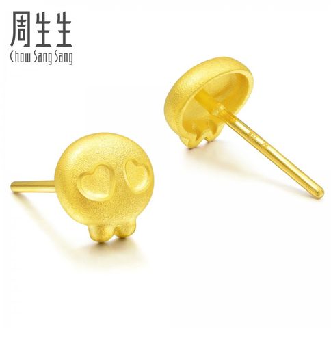 周生生足金q版骷髅头耳钉黄金耳钉