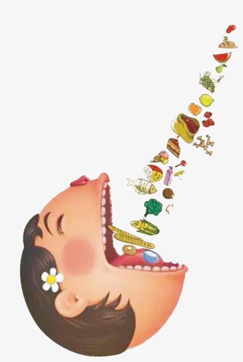 手绘大嘴巴吃食物图案