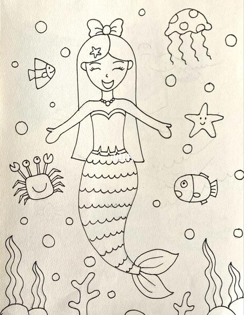 儿童画简笔画美人鱼人鱼公主创意画幼儿画_简笔画_幼儿_派对_简笔画