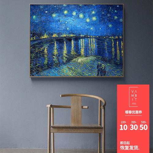 灯光星光倒影星夜装饰画印象派罗纳梵高