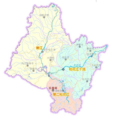 松花江流域水系分布图