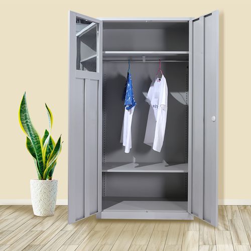 万尊家用更衣柜员工宿舍挂衣柜铁皮衣柜钢制柜子通衣杆衣柜视频