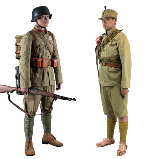 由于照片中的官兵全着毛呢料军服搭配德国钢盔,毛呢料军服并非一般