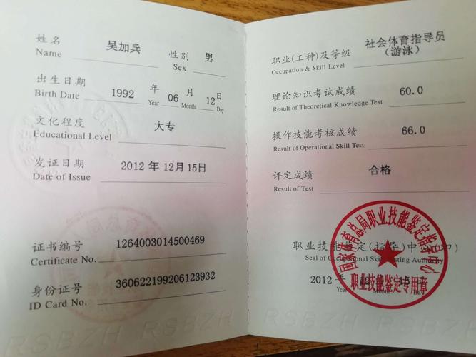游泳教练员证书