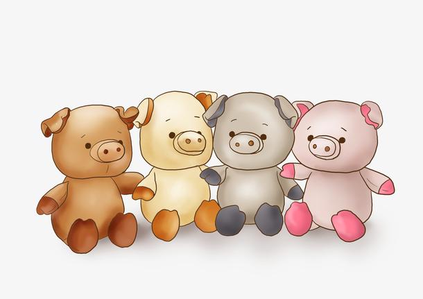手绘卡通可爱四只小猪