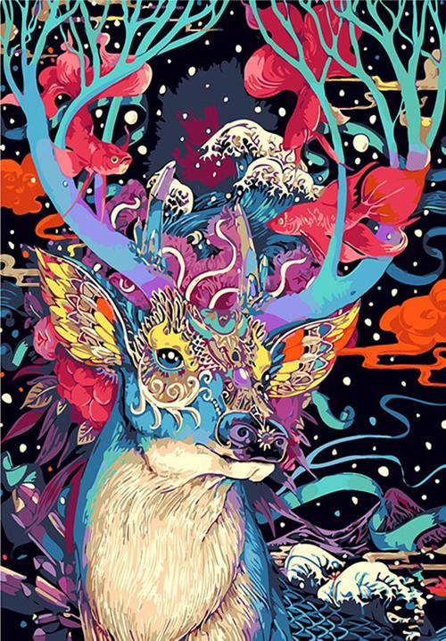 外贸平台魔方圆钻满钻diy钻石画彩鹿客厅十字绣套件厂家