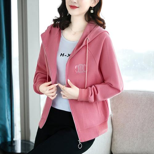 卫衣外套女2021年新款宽松洋气中年女士拉链连帽开衫春秋薄款上衣
