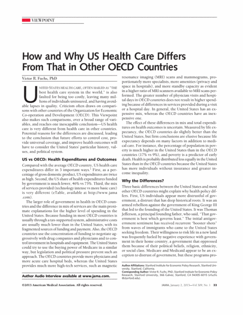 how and why us health care differs from that in other oecd