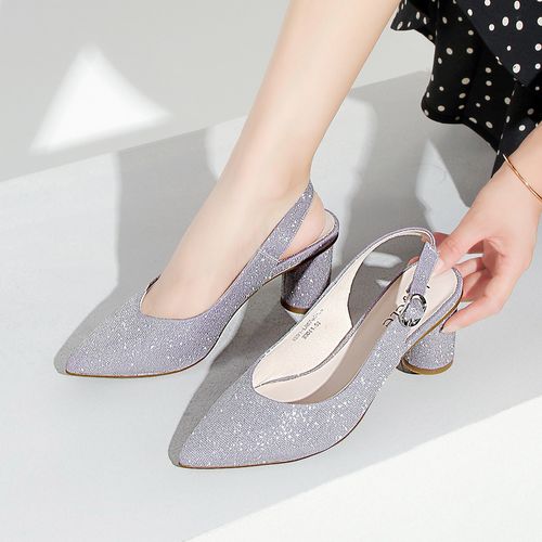 夏季新品尖头凉鞋粗跟凉鞋百搭通勤时装凉鞋包头凉鞋