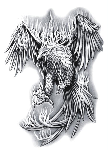 hk-b080雄鹰展翅战鹰花臂刺青防水纹身贴纸 猛兽大图美女1325cm