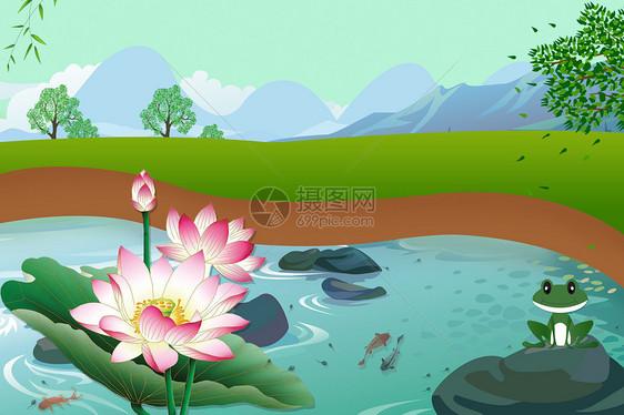 绿色清新荷花池塘背景