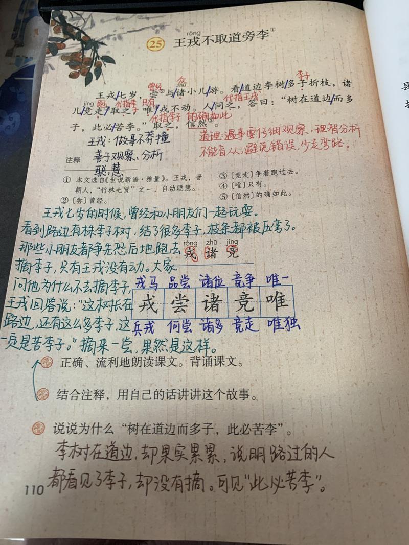 (课时练)小学语文四年级上册24课《王戎不取道旁李》,课文批注 课时练