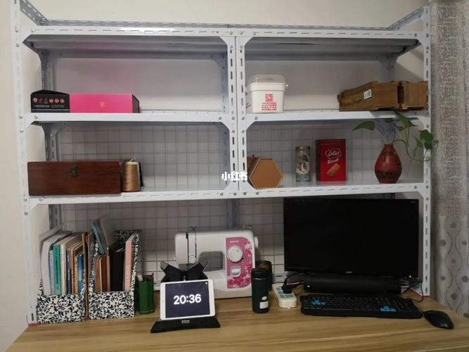 自制1.6米大书桌三层角钢置物架书架_收纳架_书架