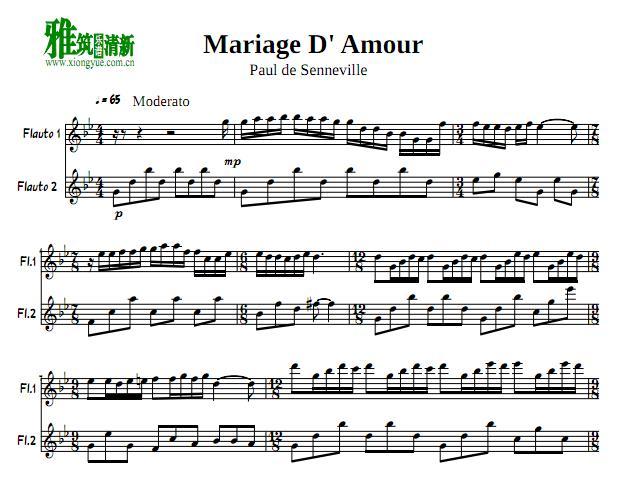 mariage d"amour 梦中的婚礼长笛二重奏谱