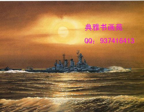 战舰和帆船油画