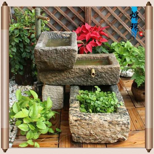 购客摆件花盆老旧石头石槽养鱼种花石槽流水鱼缸阳台水景庭院水槽石盆