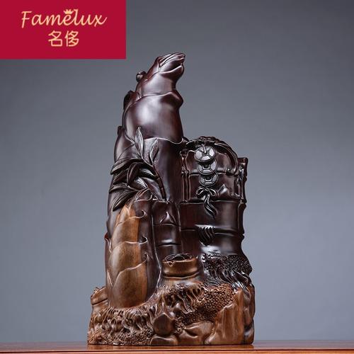 檀木木雕摆件竹报平安安实木质雕刻竹子家居摆件