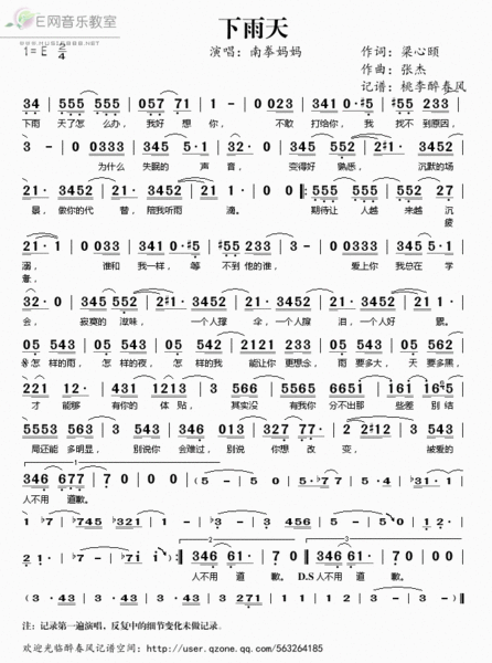 下雨天电子琴的和弦简谱.是简谱,不是五线谱.