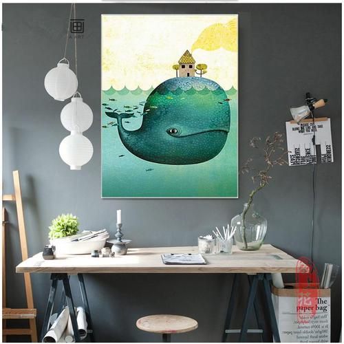 动物装饰画彩色手绘插画图案黑猫幼儿园儿童房壁画挂画多图可选