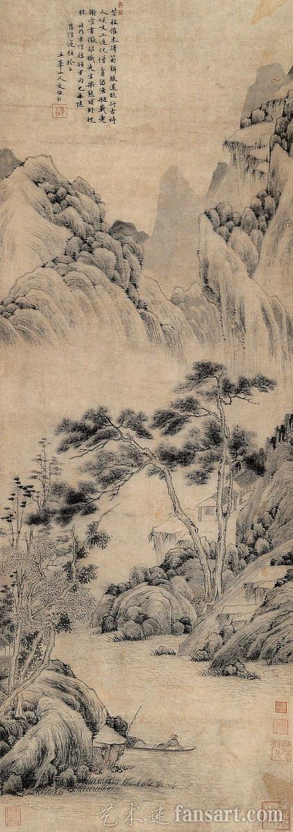 明代大画家文伯仁水墨山水画欣赏笔力清劲岩峦郁茂