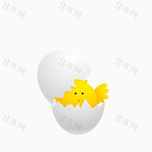 矢量卡通蛋壳孵小鸡