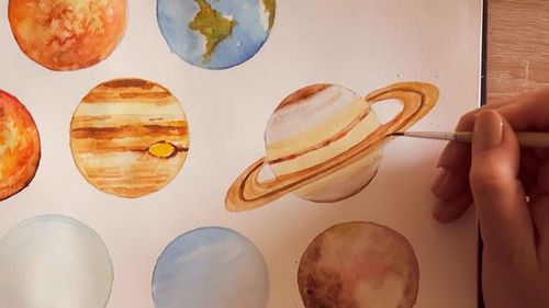 【视频】很简单可爱的太阳系行星水彩画手绘视频教程 星球的简单画法