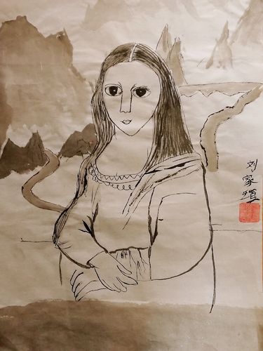欣赏名画达芬奇的《蒙娜丽莎》,国画的形式造型,提炼画面中的线条