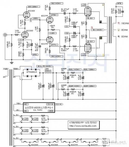 求一只张电子管kt88推挽机的功放电路