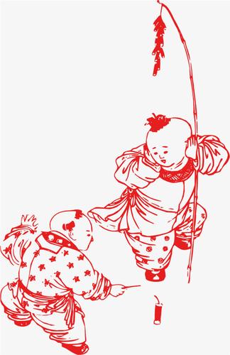 新年手绘儿童放炮喜庆人物元素素材下载