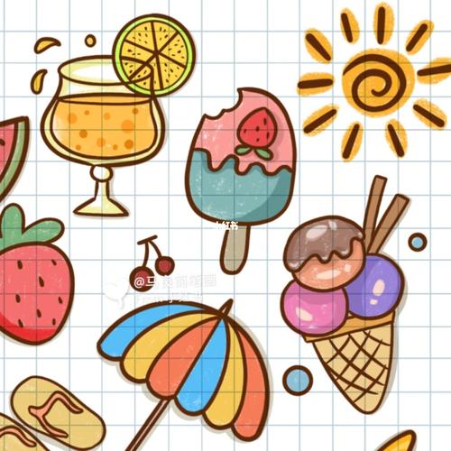 简笔画|简单夏日涂鸦手帐素材夏天小清新_简笔画_夏天