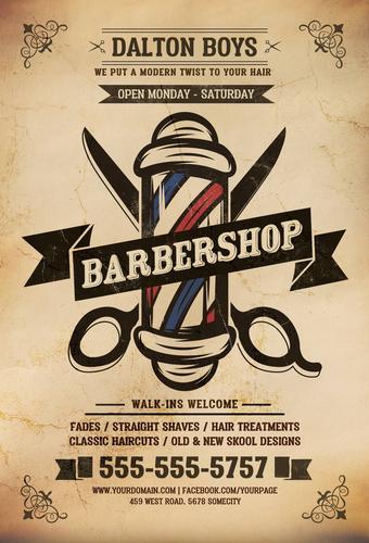经典的理发店海报素材模板