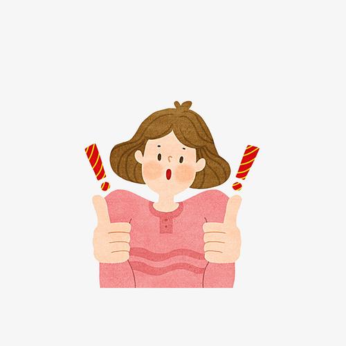 卡通吃惊表情比赞手势的女孩素材