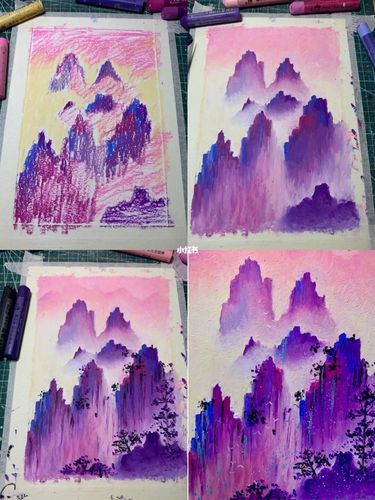 国风山水 | 油画棒_油画棒_国风_水彩画_临摹_山水画