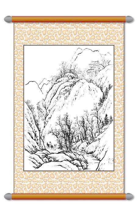 白描 风景画图片_psd山水风景画_装饰素材_免费设计图片素材下载_六