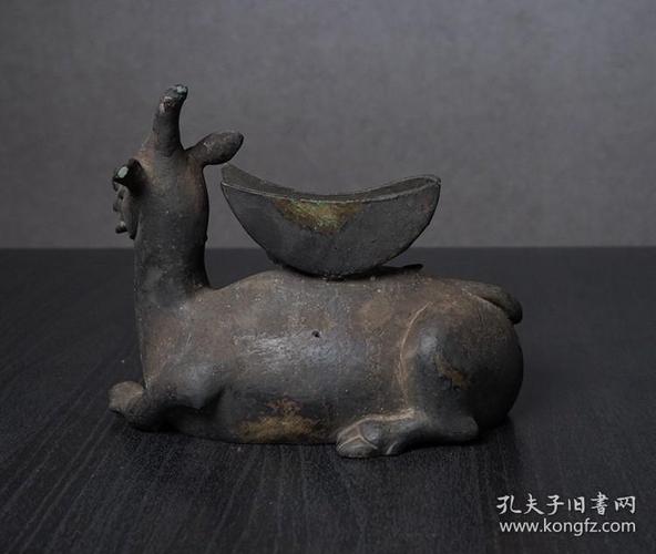 明代铜镜架犀牛望月镜架文房铜器杂项艺术品收藏