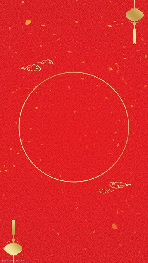 海报背景模板 红色 大气 新年 除夕 海报 金色 底纹 灯笼 春节 简约