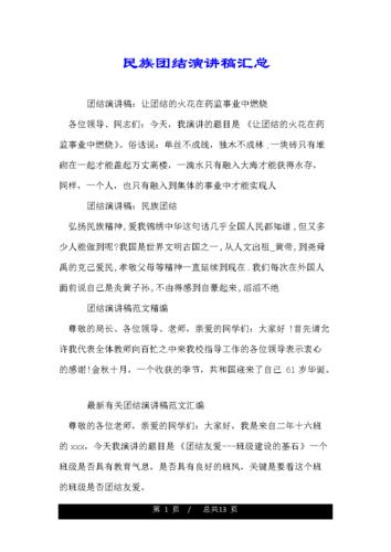 民族团结演讲稿件汇总.doc 13页