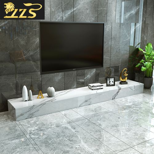 白色地台大理石电视柜 简约现代激光电视石材电视墙柜可组合 定制