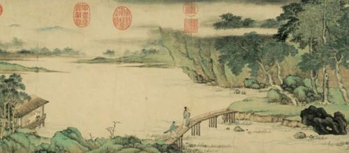 《携琴访友图》 古代文人和画家很喜欢携琴访友这个题材,李白有诗云"