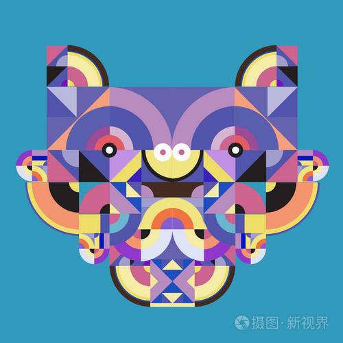 矢量彩色抽象多边形插图动物面具抽象几何形状插画-17