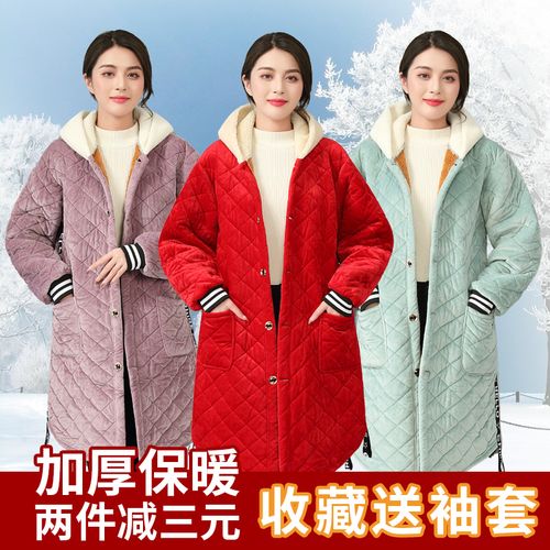 新款时尚加绒加厚罩衣成人女冬季保暖加棉长袖护衣工作服厨房围裙