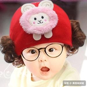 小女孩帽子3-4-5-6-7-8-9-10-12个月1岁半女宝宝秋天假发帽子23